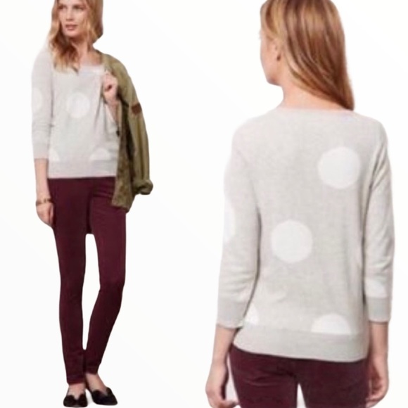 HWR (Anthropologie) Monogram Polka Dot Sweater With 3/4 Crop Sleeves Grey Small - Picture 1 of 13